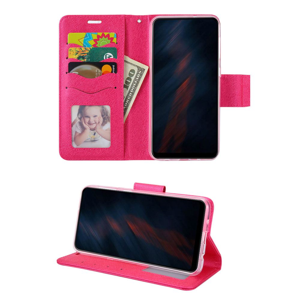 Tuff Flip PU Leather Simple WALLET Case for LG Stylo 4 (Hot Pink)